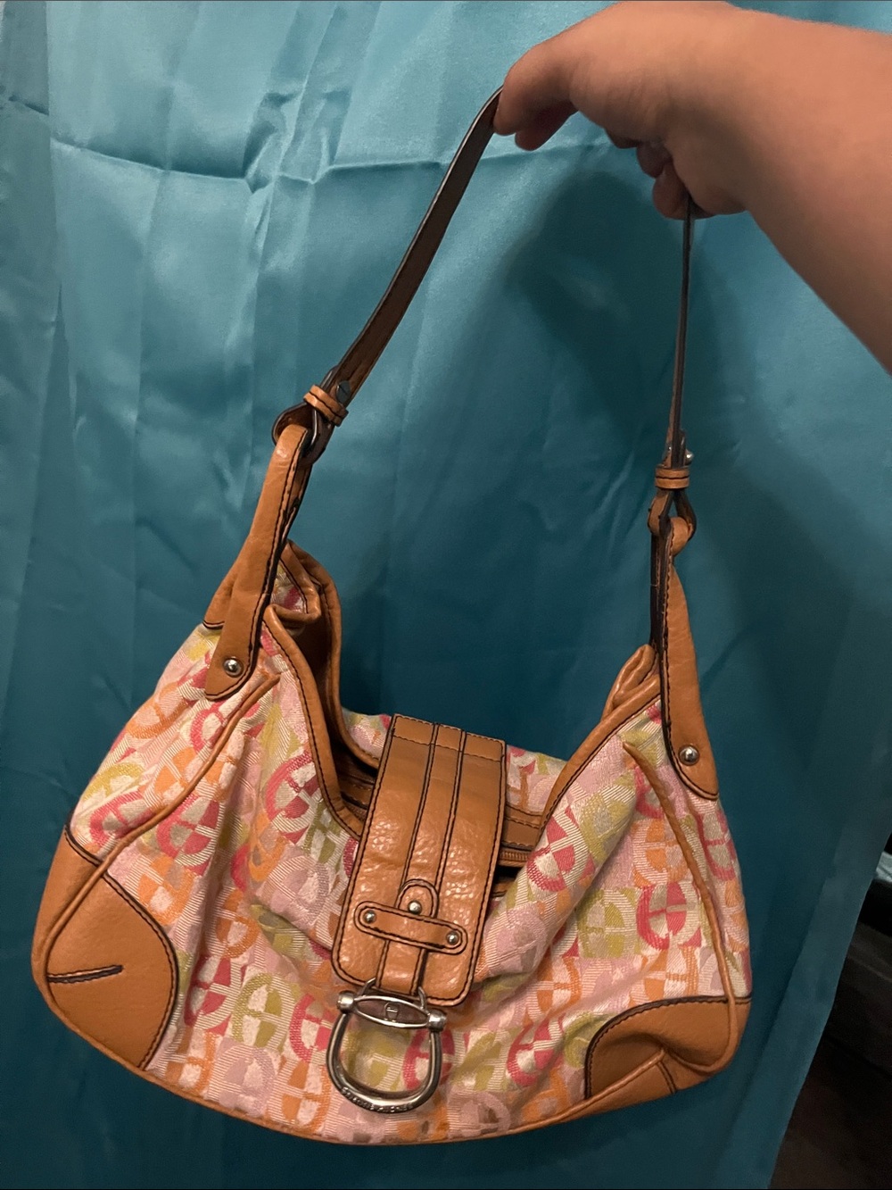 Tan etienne aigner Multicolor Shoulder Bag with Patterned Canvas